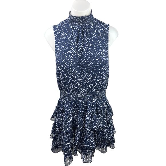 Express Dresses & Skirts - Express Navy Blue White Polka Dots Turtleneck Sleeveless Ruffle Tiered Dress M